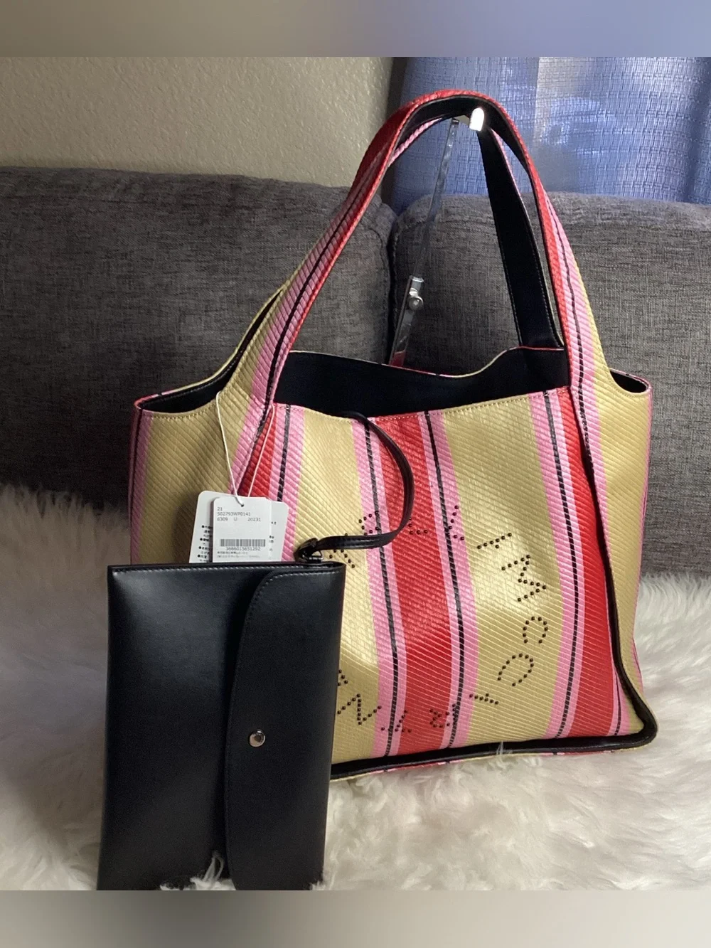 Stella McCartney Raffia Striped Logo Tote